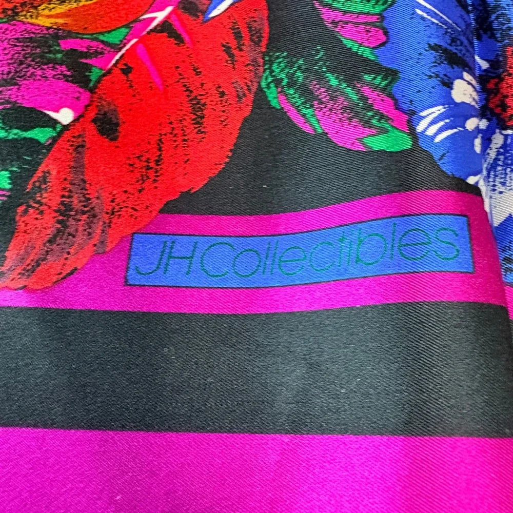 JH Collectibles Silk Scarf Vintage Floral‎ Fuchsia Black Square 34x34 Large
